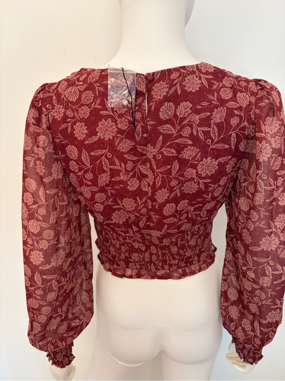 #752 Promesa NWOT Dusty Rose Blouse with Burgundy Accents - Picture 9 of 13